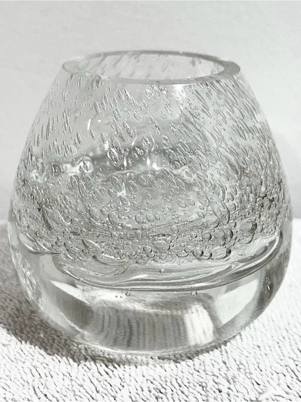 Vtg Royal Limited Crystal Hand Blown Bullicante Glass Votive Holder Bud Vase